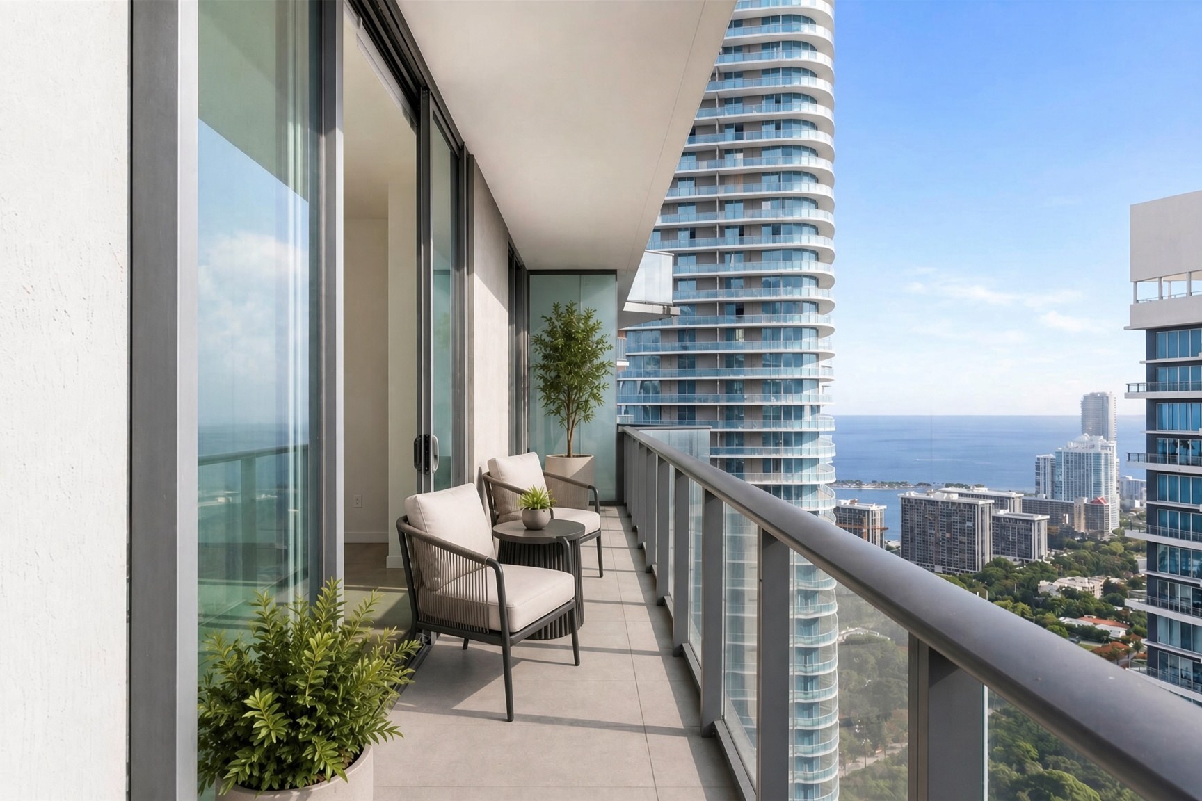 Penthouse balcony with ocean view